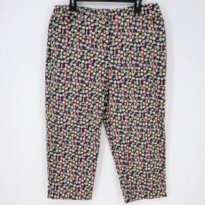 Talbots Pants Womens 16 Black Fruit Print Stretch Cotton Pedal Pushers Calf Vtg